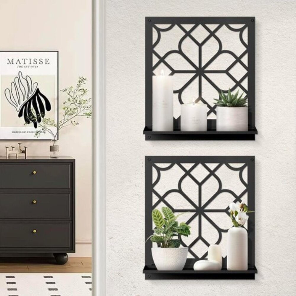 New Set of 2 Black Metal 11.8x13Inch Wall Art Candle Holder for Wall Decoration